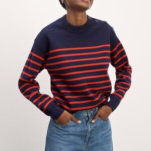 Everlane Women's Mariner Crew Neck Sweater in Navy/Poppy Red, Size Medium